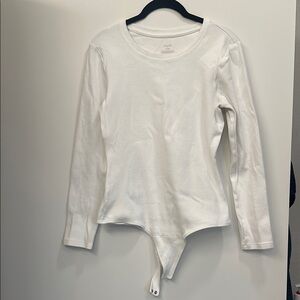 Nuuds White Long Sleeve Bodysuit with Classic Round Neck